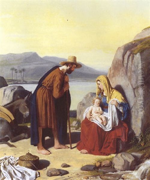 Flugten Til Aegypten Oil Painting by Constantin (Carl Christian Constantin) Hansen