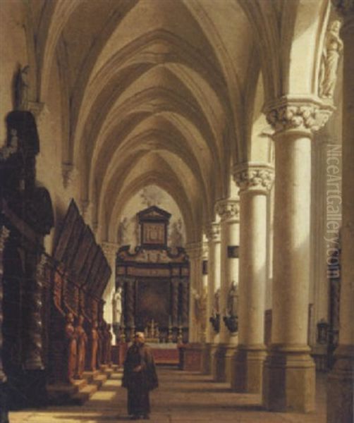 Sydlandsk Kirkeinterior Med Munk Oil Painting by Heinrich Hansen