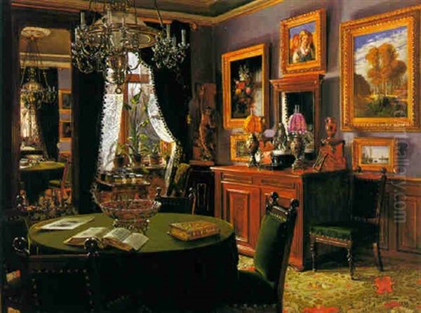 Interior Of A Dining Room Oil Painting by Josef Theodor Hansen