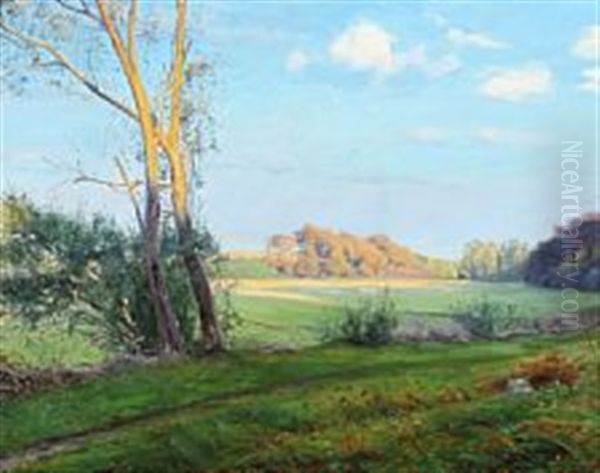 Autumn Landscape In Low Light Oil Painting by Sigvard Marius Hansen