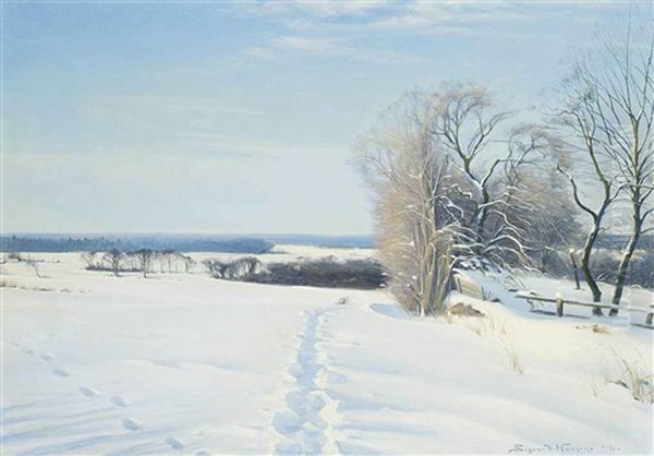 Footprints In The Snow Oil Painting by Sigvard Marius Hansen