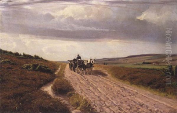 Lynglanskab Med Hestevogn, Antagelig I Naerheden Af Rebild Oil Painting by Sigvard Hansen