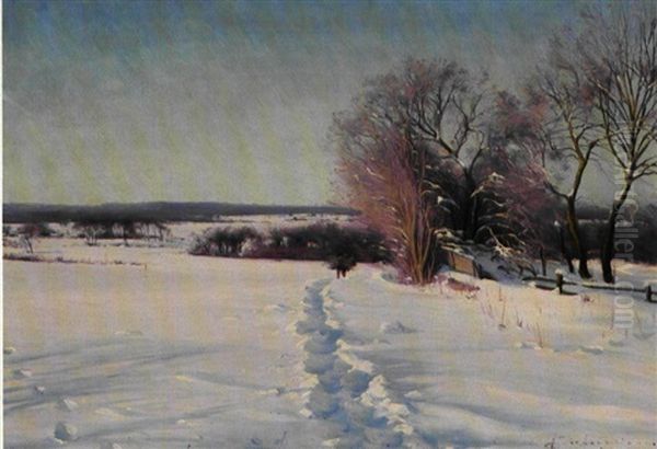 Vidstrakt Vinterlandskab, Solskin Oil Painting by Sigvard Marius Hansen
