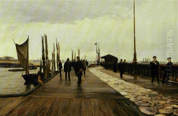 Helsingors Skibsbro. Aftenstemning Ved Havnen Oil Painting by Sigvard Marius Hansen