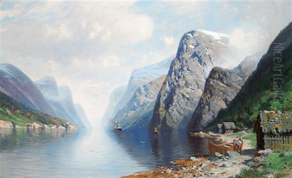 Fjordpartie Oil Painting by Johannes Harders