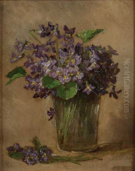 Violets In A Glass Oil Painting by Anna Eliza Hardy