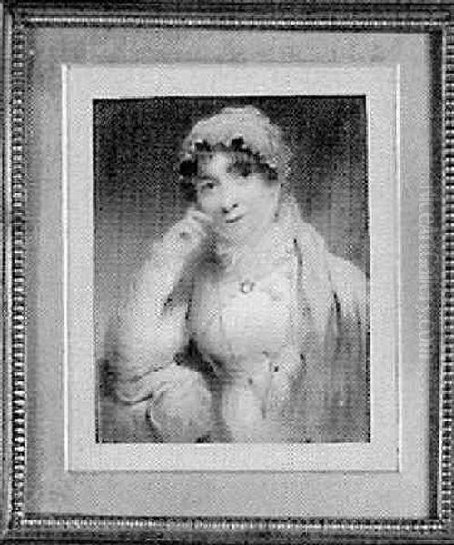 Ann Earle In White Dress And Pink Stole Oil Painting by Hargreaves, Thomas