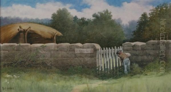 Boy At A Fence Oil Painting by Paul Harney Jr.