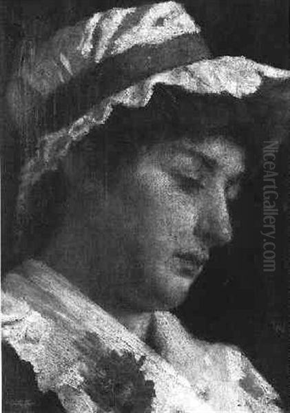 Portrait Of A Girl In A White Bonnet Oil Painting by Edwin Harris