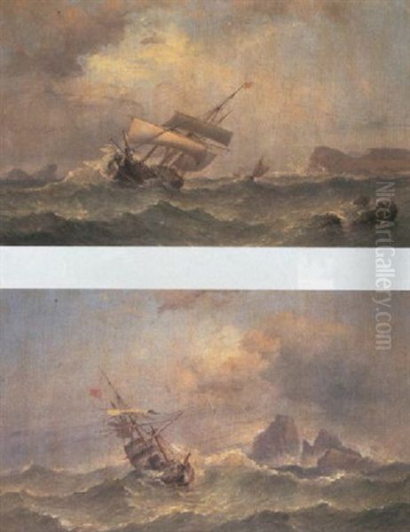 Shipping In Choppy Waters Off The Coast Oil Painting by James Harris of Swansea