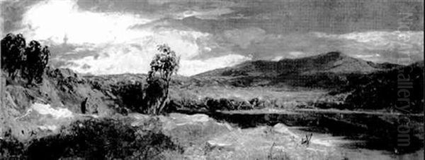 Lake Landscape With Figures Oil Painting by William M. Hart