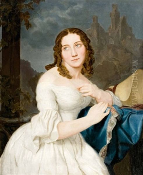 Bildnis Einer Dame In Landschaft Oil Painting by Carl Hartmann