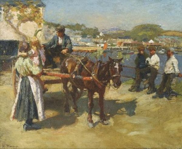 The Quayside, Newlyn Oil Painting by Harold Harvey