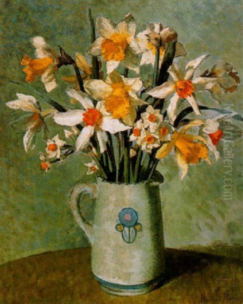 Daffodils And Narcissi Oil Painting by Harold Harvey