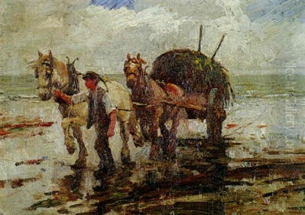 Gathering Seaweed Oil Painting by Harold Harvey