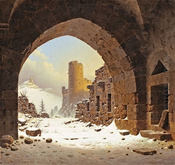Klosterruine Im Schnee Oil Painting by Carl Georg Adolph Hasenpflug