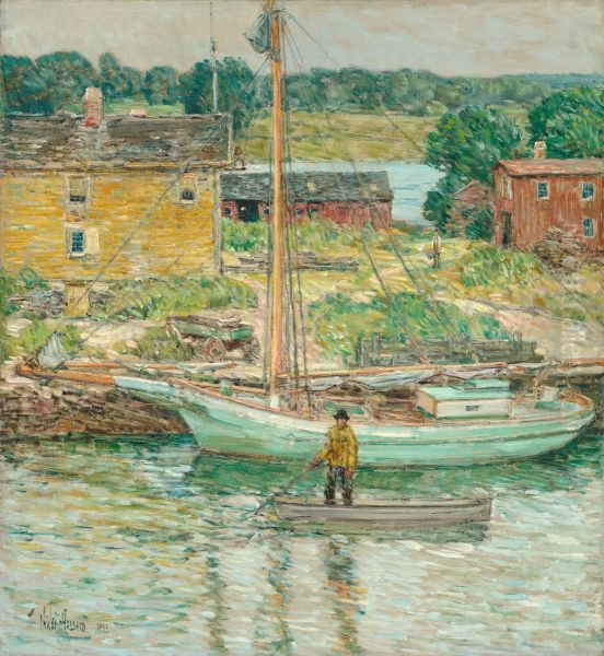 Oyster Sloop, Cos Cob Oil Painting by Childe Hassam