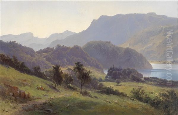Partie Am Wolfgang See Oil Painting by Karl Franz Emanuel Haunold