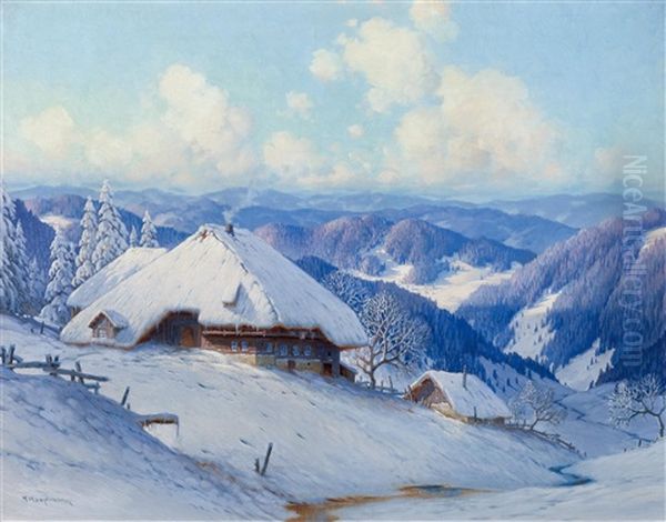 Sunny Winter's Day In The Black Forest Oil Painting by Karl Hauptmann