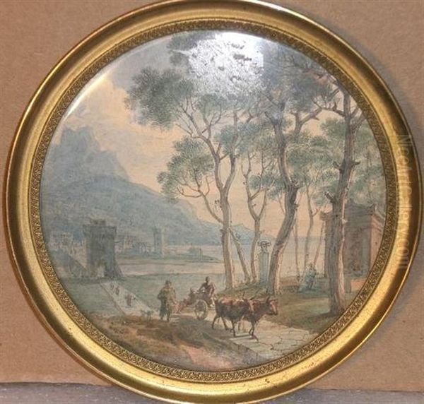 Paysage Neoclassique Anime Avec Un Port Dans Le Fond Oil Painting by Louis Pierre Baltard