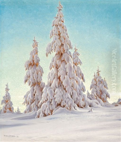 Winter Landscape With Snow-clad Firs Oil Painting by Karl Hauptmann
