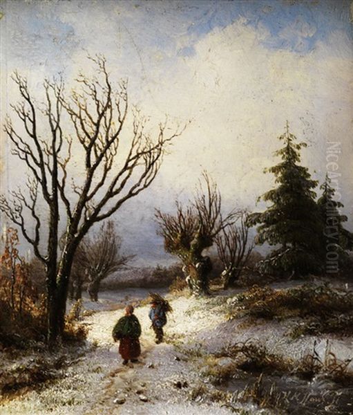 Winterlandschaft Oil Painting by Hendrik Manfried Haus