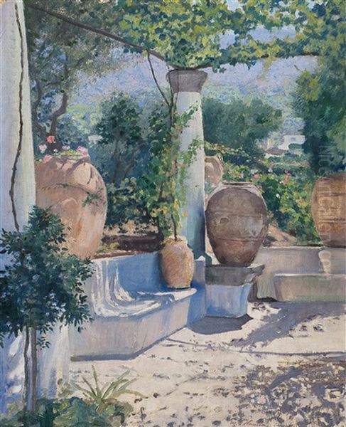 A Terrace In The South Oil Painting by Werner Von Hausen