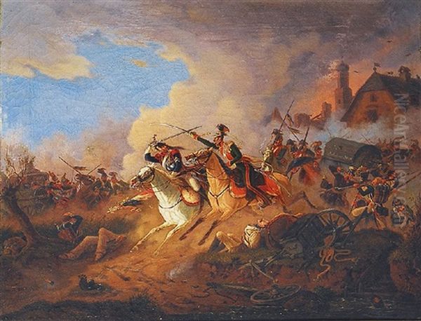 Gefecht Zwischen Napoleonischen Truppen Und Bayerischen Ulanen Oil Painting by Philipp Hauser