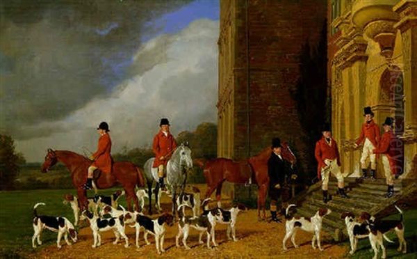 Sir John Cope With His Hounds On The Steps Of Bramshill House, Hampshire Oil Painting by Edmund Havell Jnr.