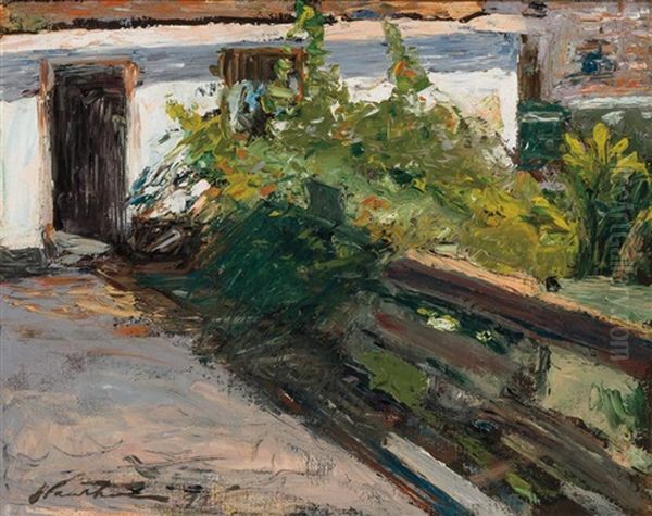 Building Exterior With Fence And Greenery Oil Painting by Charles Webster Hawthorne