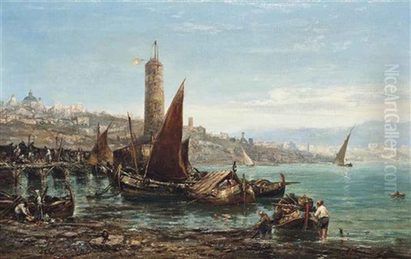 The Harbour Of Genoa, Italy Oil Painting by Edwin Hayes