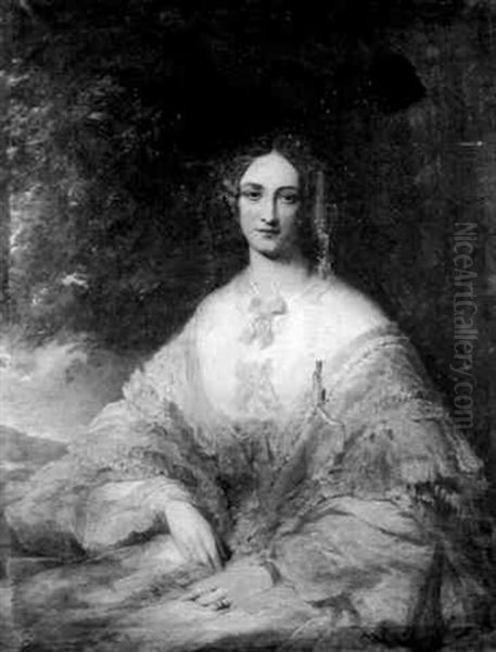 Portrait Of A Woman Wearing A Pink Dress Oil Painting by George Hayter