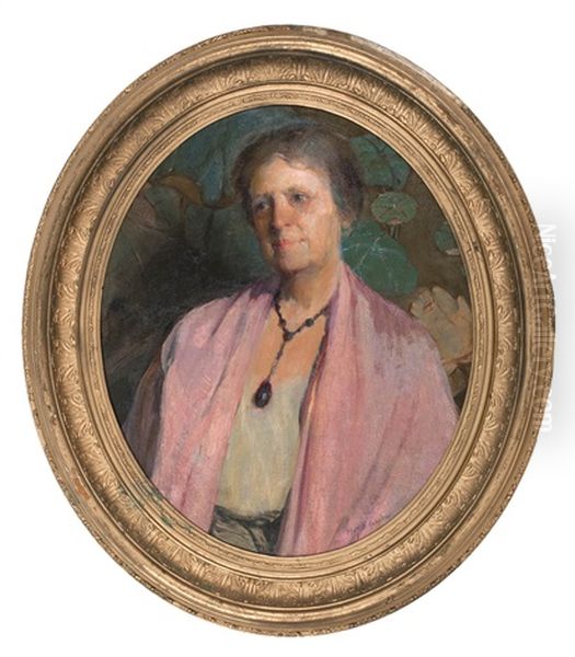 Portrait Of A Lady In A Garden Oil Painting by Mary Brewster Hazelton