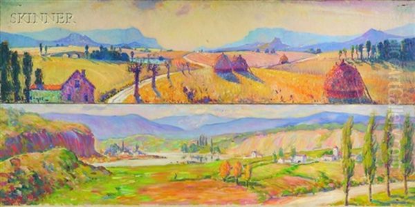 Fort Devens Landscape (+ Another, Similar; 2 Works) Oil Painting by Mary Brewster Hazelton