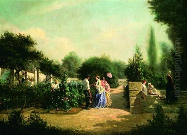 Elegantes Dans Un Jardin Oil Painting by Pierre-Edmond-Alexandre Hedouin