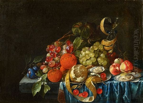 Fruit Still Life With Oysters And A Wine Glass by Cornelis De Heem
