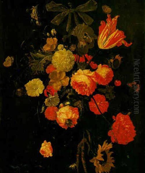 Still Life Of A Bunch Of Flowers Before Of An Alcove Oil Painting by Cornelis De Heem
