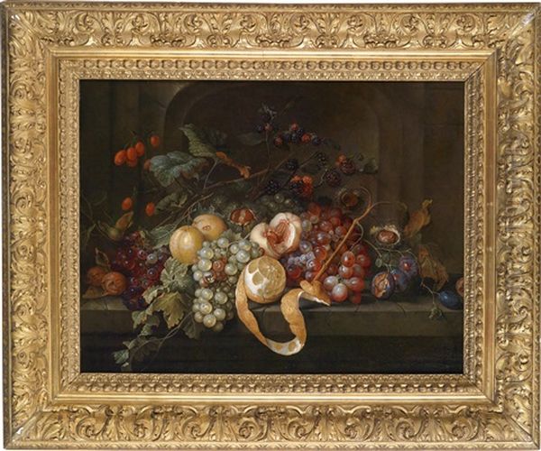 Ein Stillleben Mit Fruchten Und Nussen Auf Einem Steintisch Oil Painting by Jan Davidsz De Heem
