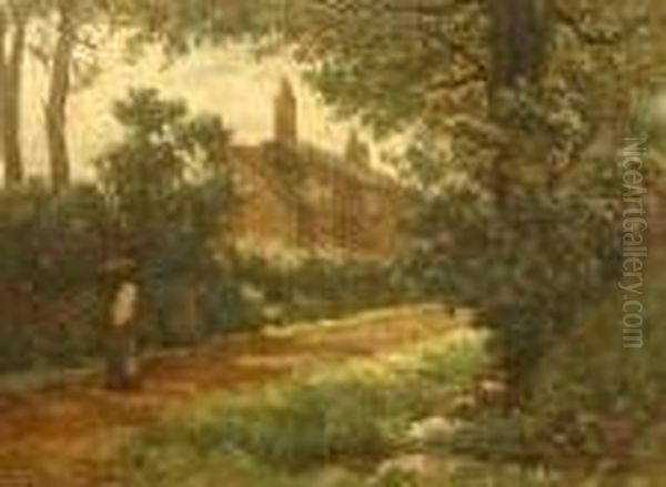 Wooded Lane With Cottage And Woman Oil Painting by Elias Mollineaux Bancroft