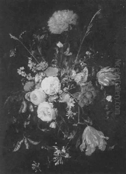 Floral Still Life Of Peonies, Tulips, And Carnation With Moths And Snails Oil Painting by Jan Davidsz De Heem