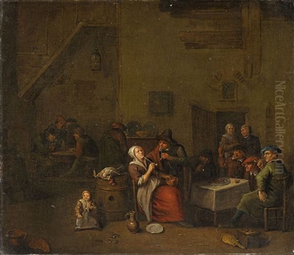 Smokers In A Tavern Oil Painting by Egbert Van Heemskerck
