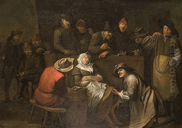 Schlafende Frau Von Mannern Umringt Oil Painting by Egbert Van Heemskerck