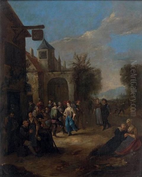Rejouissances Paysannes A L'exterieur De L'auberge Oil Painting by Egbert van Heemskerck the Elder