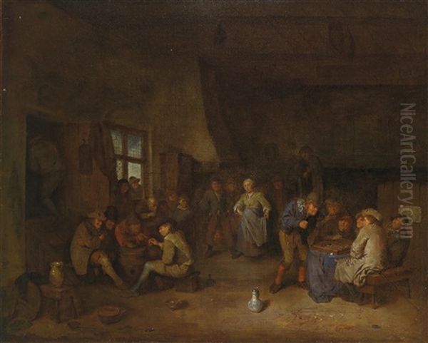 Wirtshausinterieur Mit Schachspielern Oil Painting by Egbert Van Heemskerck