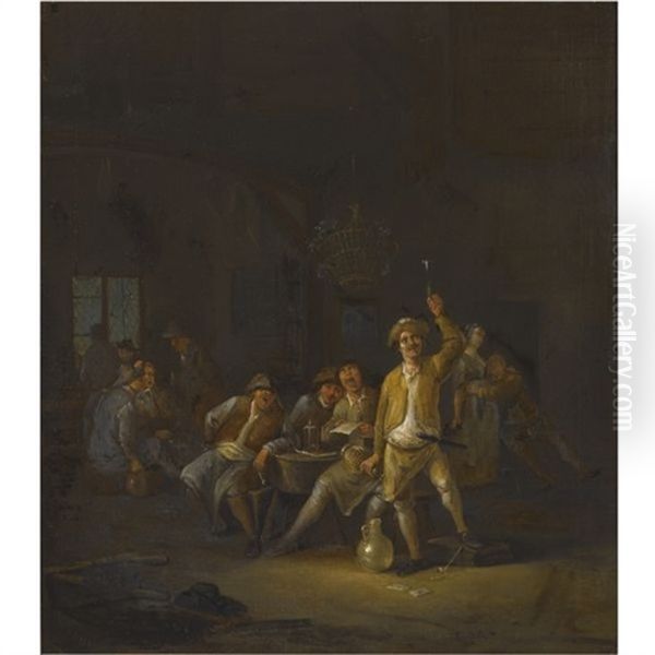 A Tavern Interior With Peasants Drinking And Singing Oil Painting by Egbert van Heemskerck the Elder