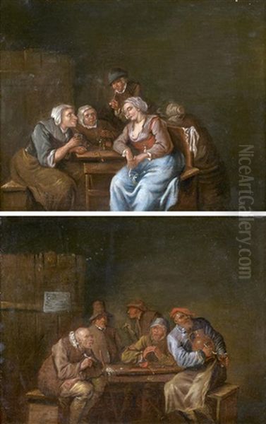 Interieurs De Taverne (pair) Oil Painting by Egbert Van Heemskerck