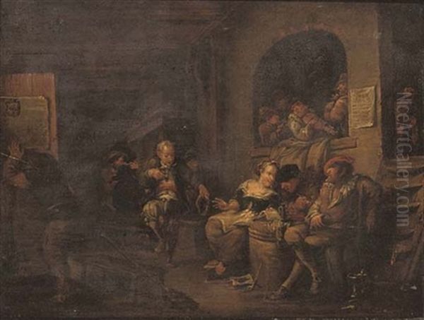 Peasants Drinking And Smoking In A Tavern Oil Painting by Egbert Van Heemskerck