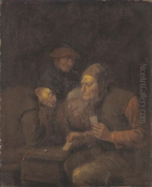 A Tavern Interior With Peasants Playing Cards Oil Painting by Egbert van Heemskerck the Elder