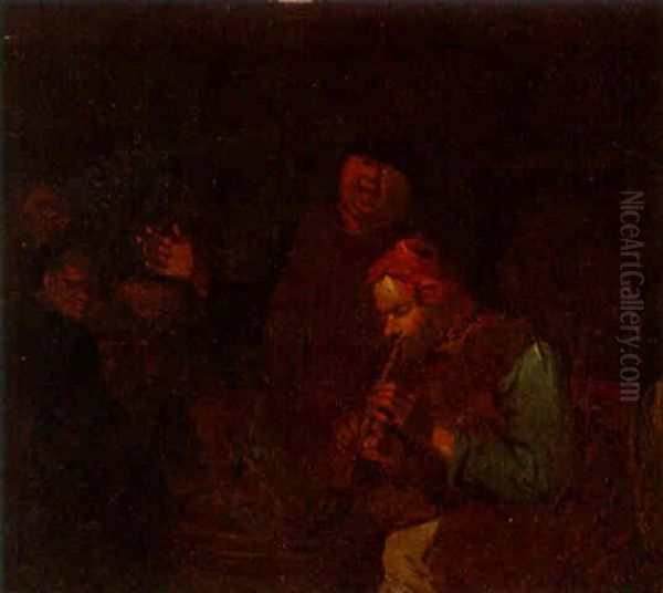 Peasants Making Music In A Tavern Oil Painting by Egbert Van Heemskerck