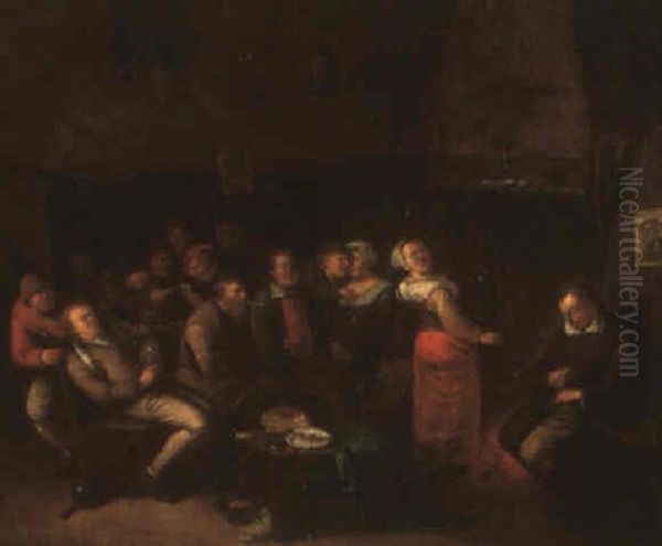 Figures Merrymaking In A Tavern Interior Oil Painting by Egbert van Heemskerck the Elder